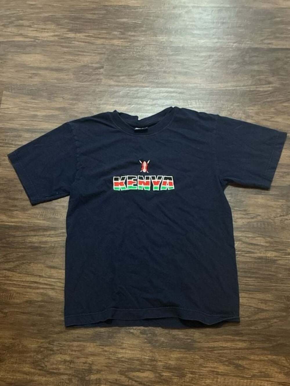 Vintage Kenya Africa Collection Embroidered Navy Blue T-Shirt Size S